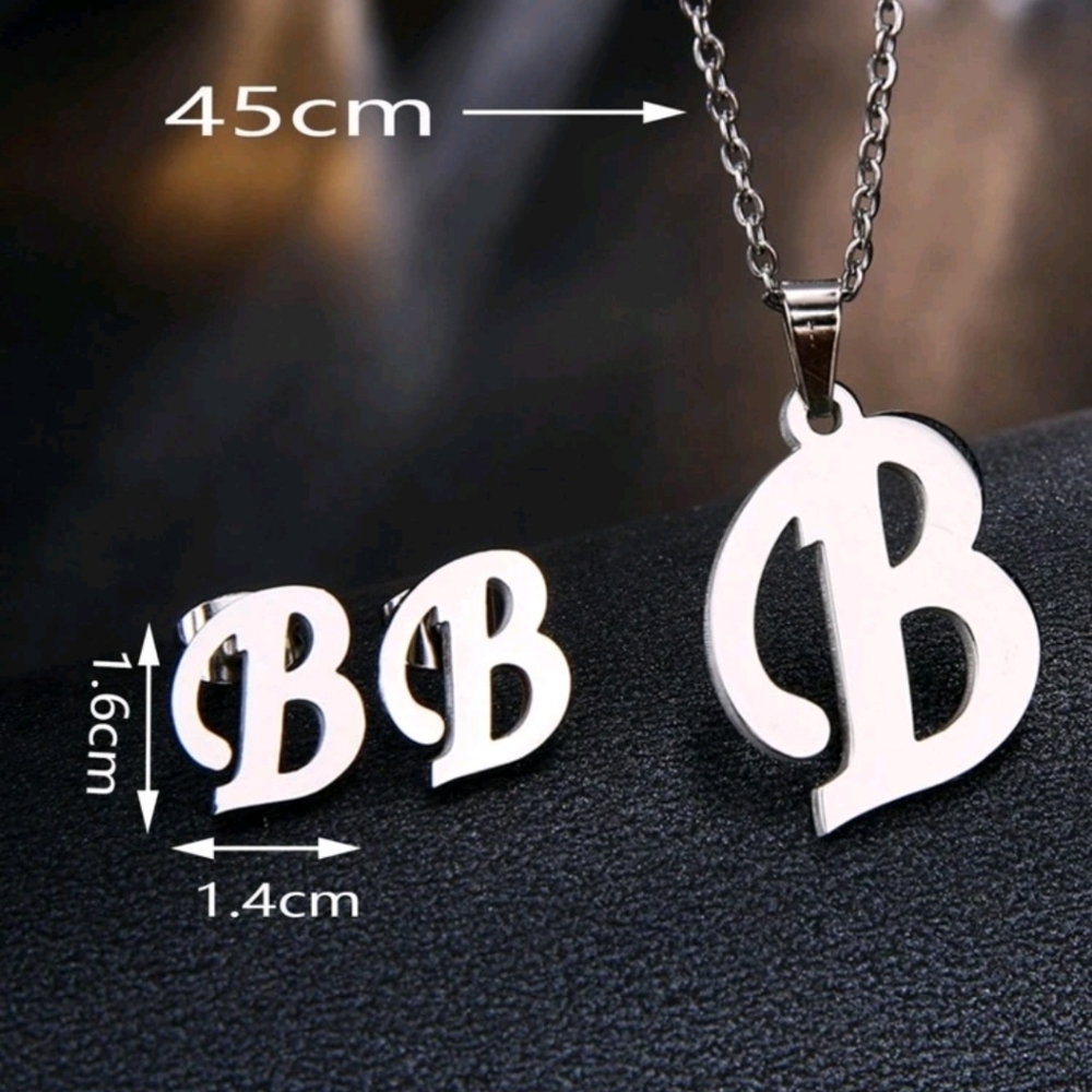 NEW Stainless Steel Initial Necklace And Earring Sets